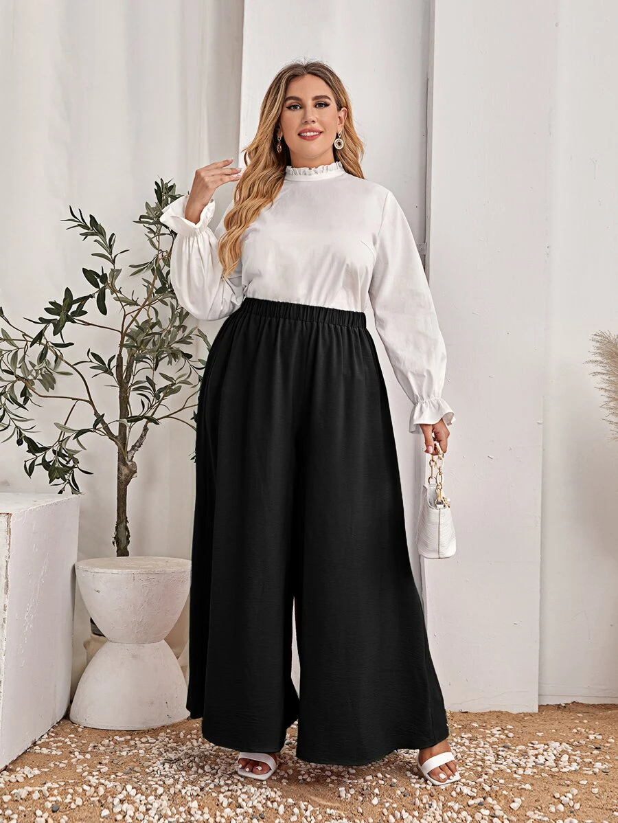 SHEIN Clasi Plus High Waist Wide Leg Trousers - Black - View 1
