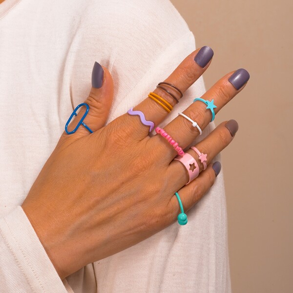 

10pcs Star Decor Ring, Multicolor