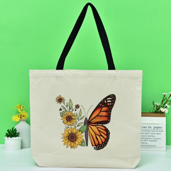 

Butterfly Graphic Shopper Bag, Beige