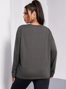 Flirla 大碼摩托車和標語印花圓領T恤 - 深灰色 - 查看 2