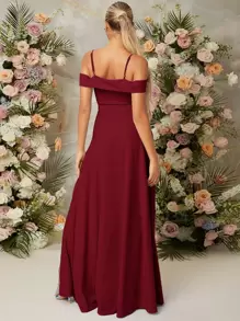 SHEIN Belle Burgundy Red Cold Shoulder Split Thigh Dress