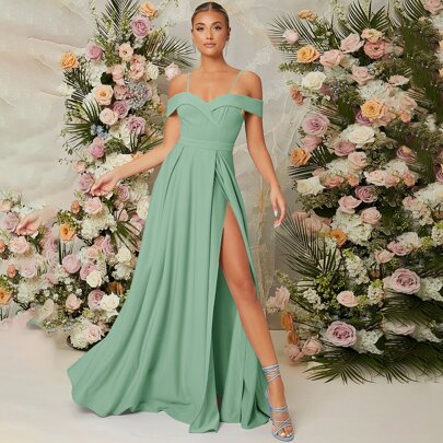 Cold Shoulder Split Thigh Dress