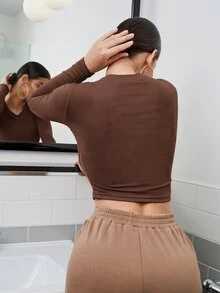 SHEIN Top corto unicolor - Café integral - Ver 2