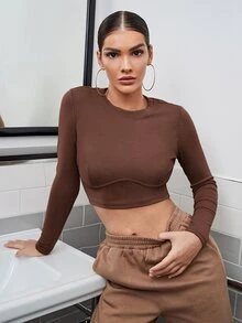 SHEIN Top corto unicolor - Café integral - Ver 3