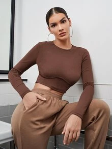 SHEIN Top corto unicolor - Café integral - Ver 5