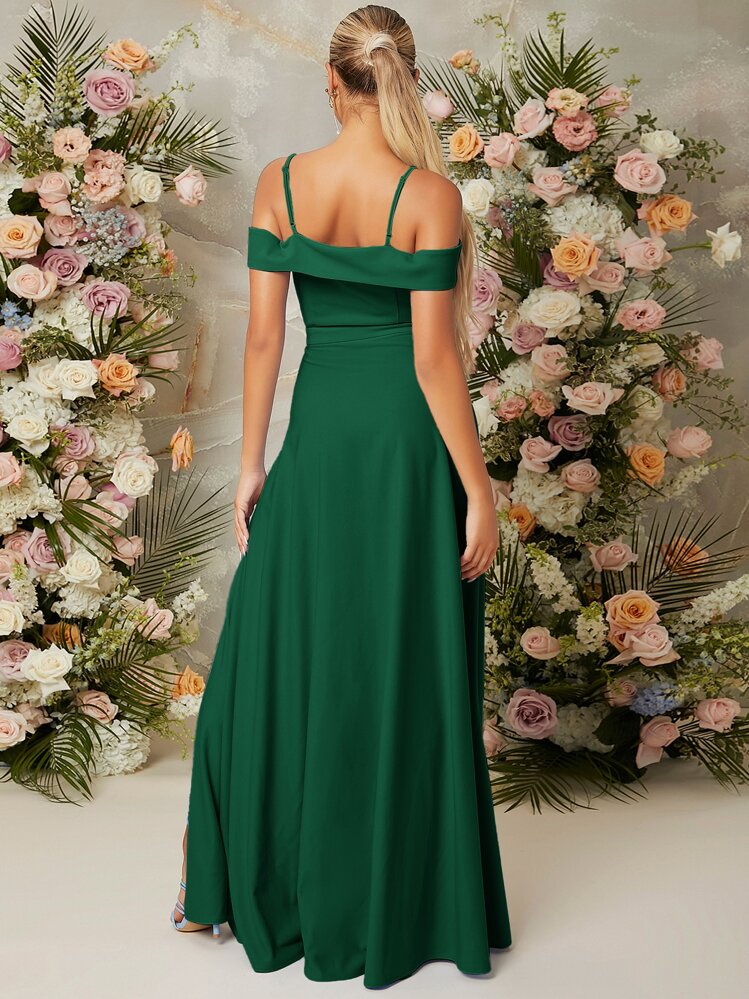 SHEIN Belle Vestido de hombros descubiertos de muslo con abertura - Verde - Añade 2