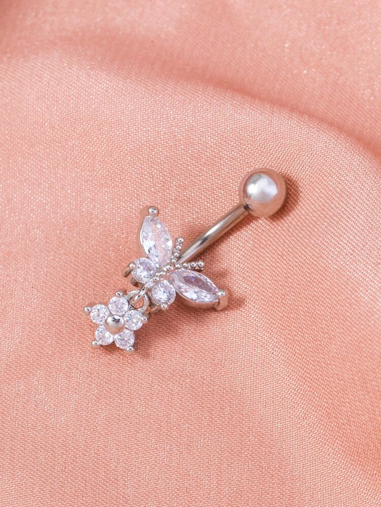 Nooxian 銅方晶鋯石蝴蝶裝飾臍環適合女士和男士,龐克穿孔,A時尚身體鏈禮品適用於任何場合 - 銀色 - 查看 5