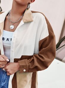 Muchica Pocket Front Colourblock Cord Shirt - Multicolor - View 4