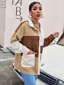 Muchica Pocket Front Colourblock Cord Shirt - Multicolor - View 5