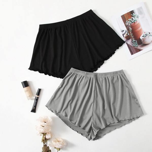 

Plus 2pcs Lettuce Trim Sleep Shorts, Multicolor