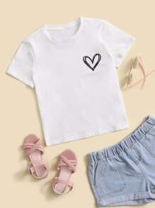 SHEIN Cô gái Tween Đan Hình trái tim Áo thun - trắng - Xem 1