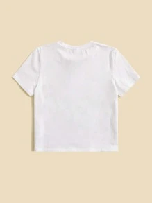 SHEIN Cô gái Tween Đan Hình trái tim Áo thun - trắng - Xem 2