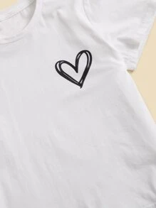 SHEIN Cô gái Tween Đan Hình trái tim Áo thun - trắng - Xem 3