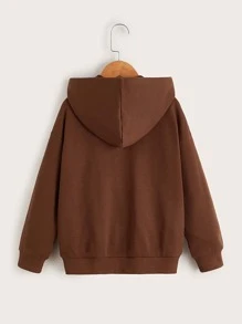 SHEIN Tween Girl Zip Up Drop Shoulder Sweatshirt - Brown - View 2
