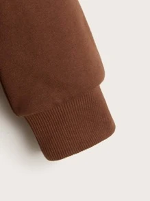 SHEIN Tween Girl Zip Up Drop Shoulder Sweatshirt - Brown - View 3