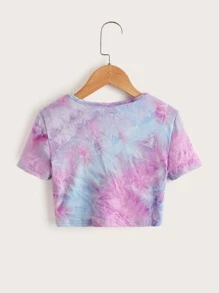 SHEIN 少女短袖紮染T卹，衣擺繫結細節，適合夏季穿著 - 彩色 - 查看 2