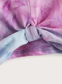 SHEIN 少女短袖紮染T卹，衣擺繫結細節，適合夏季穿著 - 彩色 - 查看 3