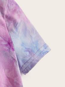 SHEIN 少女短袖紮染T卹，衣擺繫結細節，適合夏季穿著 - 彩色 - 查看 4