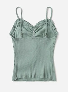 SHEIN 女孩羅紋褶邊褶邊吊帶上衣