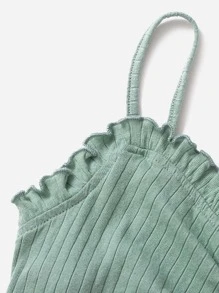 SHEIN 女孩羅紋褶邊褶邊吊帶上衣