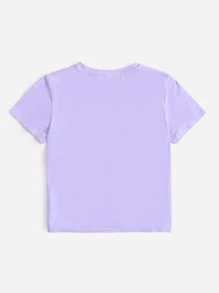 SHEIN Tween Girl Short Sleeve Knit Heart Pattern T-Shirt - Lilac Purple - View 2