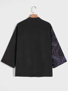 Manfinity Chillmode Men Japanese Letter & Scarf Print Kimono Without Tee - Black - View 2