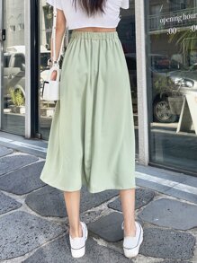 DAZY Solid High Waist Flared Skirt - Mint Green - View 2