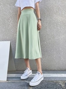 DAZY Solid High Waist Flared Skirt - Mint Green - View 4