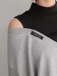 DAZY Áo nỉ Đắp vá Khối Màu Giải trí - Xám - Xem 7