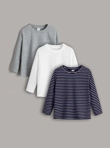 SHEIN Niñitos 3 piezas Camiseta de rayas jaspeado - Multicolor - Ver 1