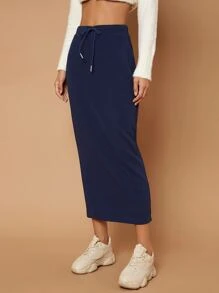 Mulvari Váy nữ Dây kéo Chia màu trơn Giải trí - Màu xanh hải quân - Xem 3