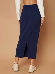 Mulvari Váy nữ Dây kéo Chia màu trơn Giải trí - Màu xanh hải quân - Xem 2