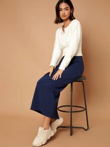 Mulvari Váy nữ Dây kéo Chia màu trơn Giải trí - Màu xanh hải quân - Xem 1