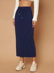 Mulvari Váy nữ Dây kéo Chia màu trơn Giải trí - Màu xanh hải quân - Xem 5