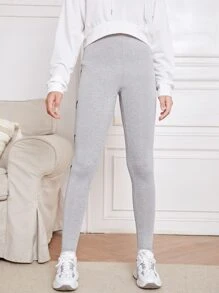 SHEIN Chicas adolescentes Leggings con estampado de mariposa de cintura ancha - Gris Claro - Ver 4