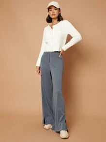 Mulvari Pantalones con corazón con textura bajo con abertura con cremallera delantera - Gris - Ver 1