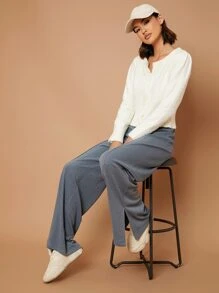 Mulvari Pantalones con corazón con textura bajo con abertura con cremallera delantera - Gris - Ver 5