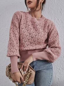SHEIN Privé Gigot Sleeve Pointelle Knit Jumper - Dusty Pink - View 1