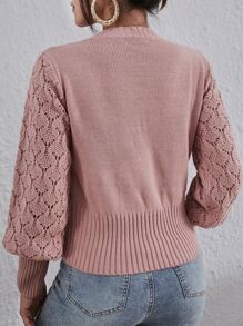 SHEIN Privé Gigot Sleeve Pointelle Knit Jumper - Dusty Pink - View 2