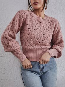 SHEIN Privé Gigot Sleeve Pointelle Knit Jumper - Dusty Pink - View 3