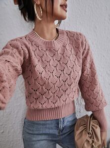 SHEIN Privé Gigot Sleeve Pointelle Knit Jumper - Dusty Pink - View 4