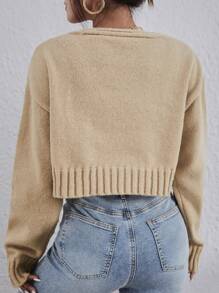 Muchica Drop Shoulder Cardigan With Knit Top - Khaki - View 2