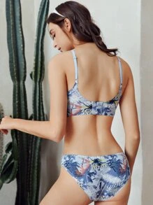 熱帶印花和字母圖案無痕超細纖維內衣套裝 - 彩色 - 查看 2