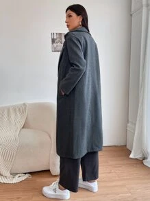SHEIN Essnce Double Breasted Slant Pocket Overcoat - Grey - View 2