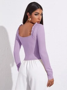SHEIN Privé Sweetheart Neck Frill Trim Ruched Top - Lilac Purple - View 2