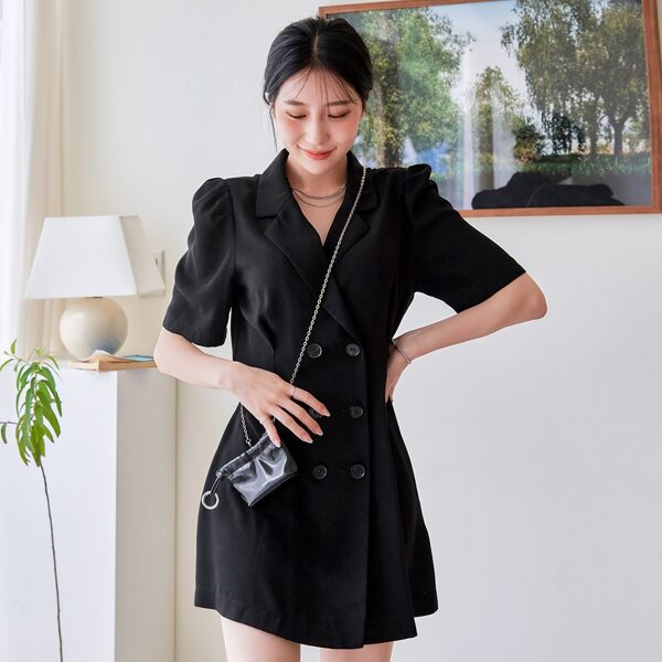 

Double Breasted Lapel Neck Solid Blazer Dress, Black