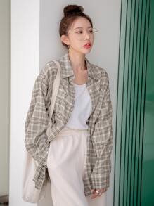 DAZY Plaid Print Drop Shoulder Oversized Shirt,Long Sleeve Tops,Flannels Women,Fall Women Clothes - Multicolor - View 2