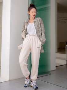 DAZY Plaid Print Drop Shoulder Oversized Shirt,Long Sleeve Tops,Flannels Women,Fall Women Clothes - Multicolor - View 5