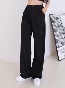 DAZY Quần tây công sở xếp ly cạp cao. - màu đen - Xem 4