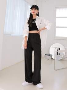 DAZY Quần tây công sở xếp ly cạp cao. - màu đen - Xem 5